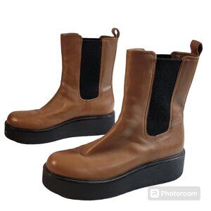 Vince Brinton Leather Boots Womens 9.5 Brown Leather Pull On Platform Boots Y2K